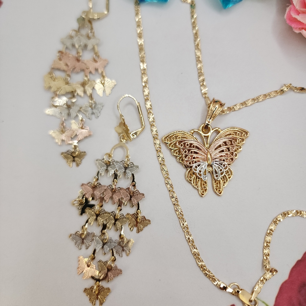 Mother's Day Gift Set Chain With Earrings Gold-Plated 3-Colors 18k
